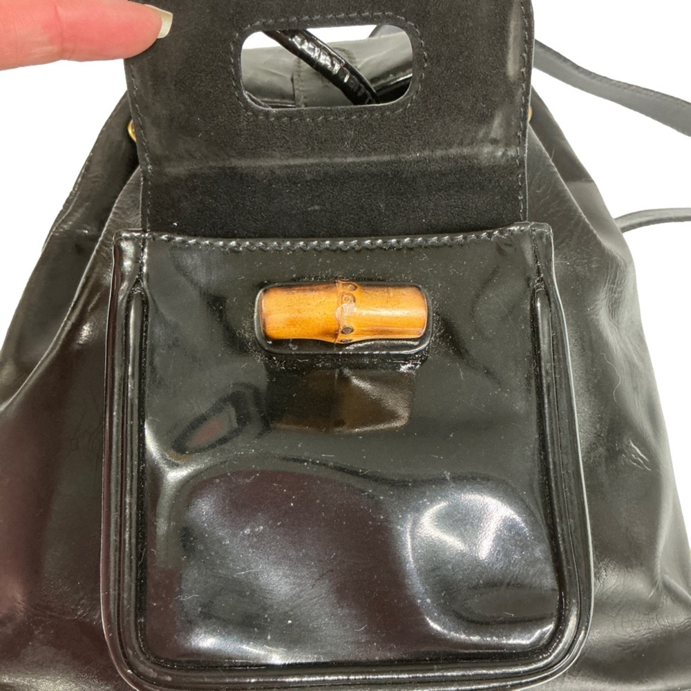 Gucci Black Bamboo Patent Leather Backpack - Picture 9 of 12